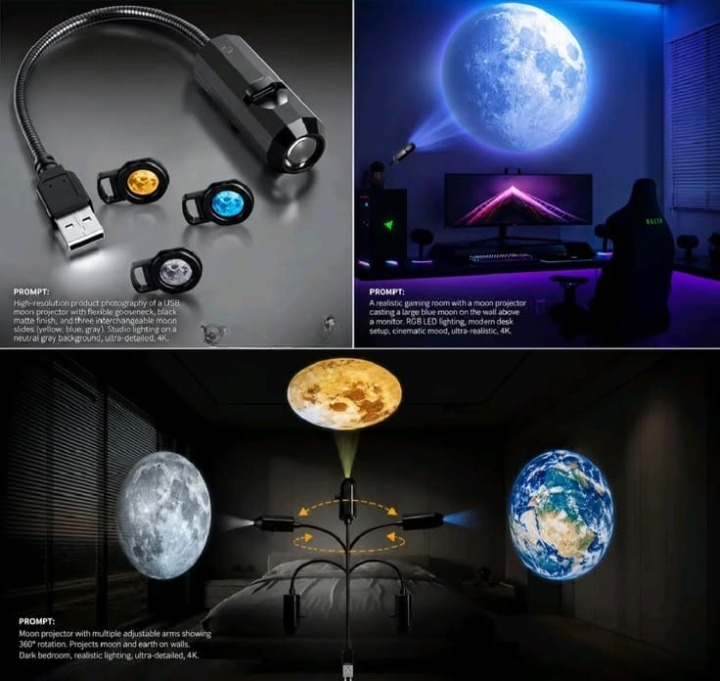 USB Moon & Earth Projector Light with 6 lens & Flexible Gooseneck & Interchangeable Film Slides thumbnail 2