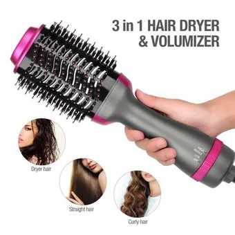 3 in 1 Professional Hot Air Hair Brush Styler - Dryer, Straightener & Curler thumbnail 2