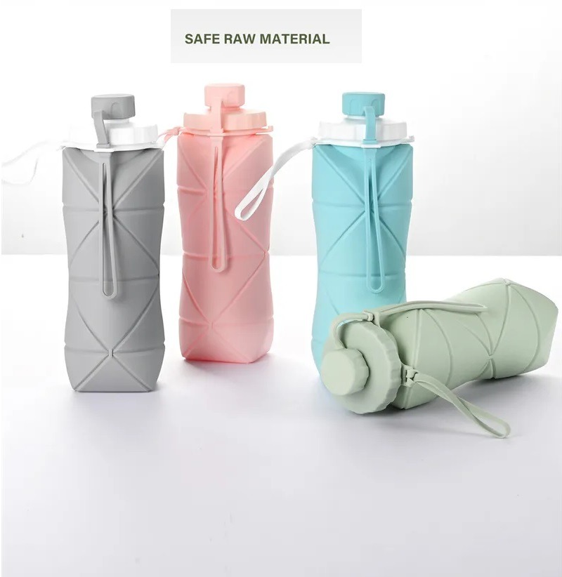 Silicone Folding Bottle | 600ML Silicon Foldable Bottle | Smart Travel Bottle Collapsible Design (Random Color) thumbnail 2