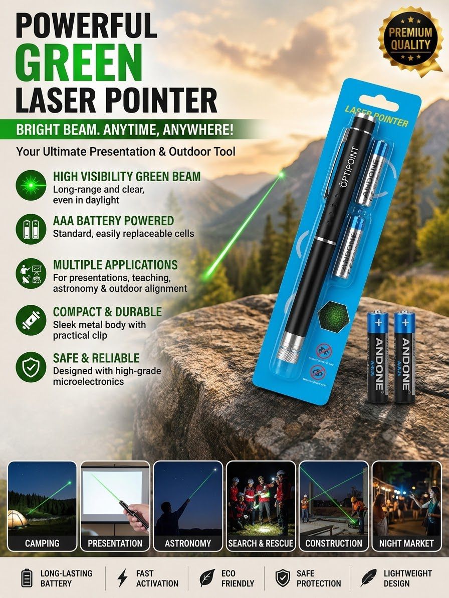 Powerful Green Laser Pointer With Bright Beam And Compact Metal Body For Presentations Teaching Astronomy And Outdoor Activities thumbnail 4