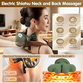 Electric Shiatsu Neck and Back Massager Smart Finger Pressure Neck Massager – Electric Deep Kneading Heated Back & Shoulder Massager | Pain Relief Relaxation Device for Home