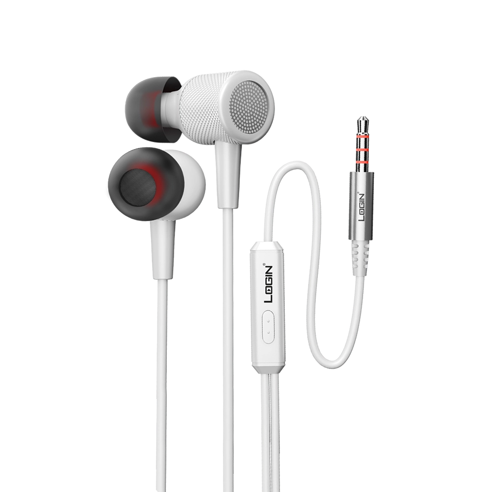 Login Wired Earphones – White ABS Plastic In-Ear Earphones with Microphone