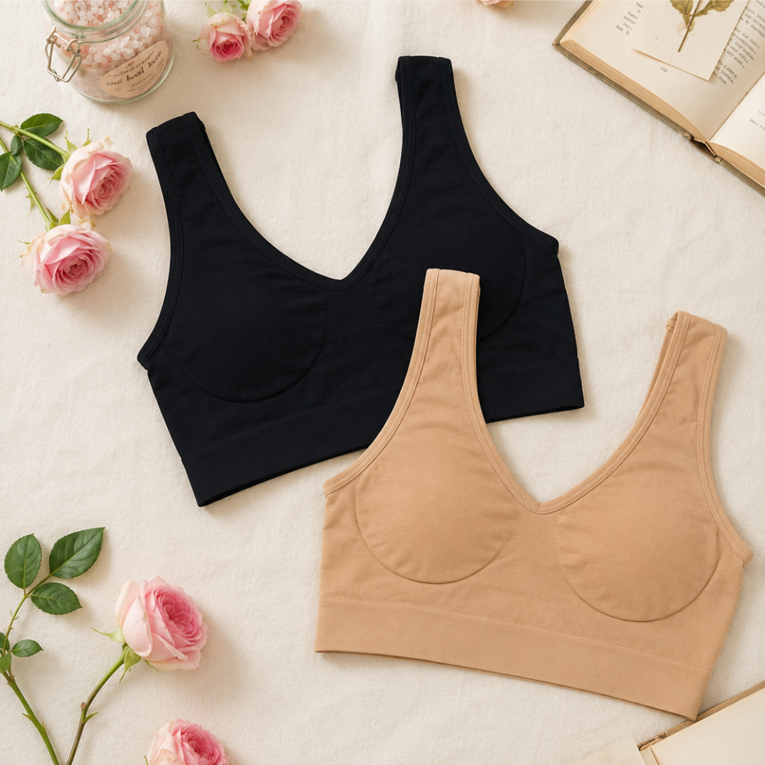 Women’s Seamless Comfort Air Bra – Non-Padded – 2 Piece Set (1 Black & 1 Skin) – Designed for Everyday Wear