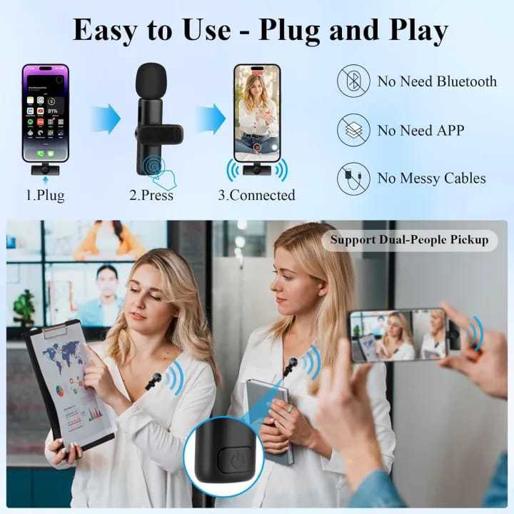*BOYA BY-F10 2.4GHz Wireless Lavalier Microphone for Android USB-C Devices – Noise Cancelling, Plug & Play, 50m Range, 9h Battery* (With IPhone Connector) thumbnail 3