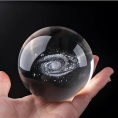 Beautiful 3D Crystal Ball LED Table Lamp With Laser Engraved Solar System Or Galaxy Design On Wooden Base (Random Design) thumbnail 4