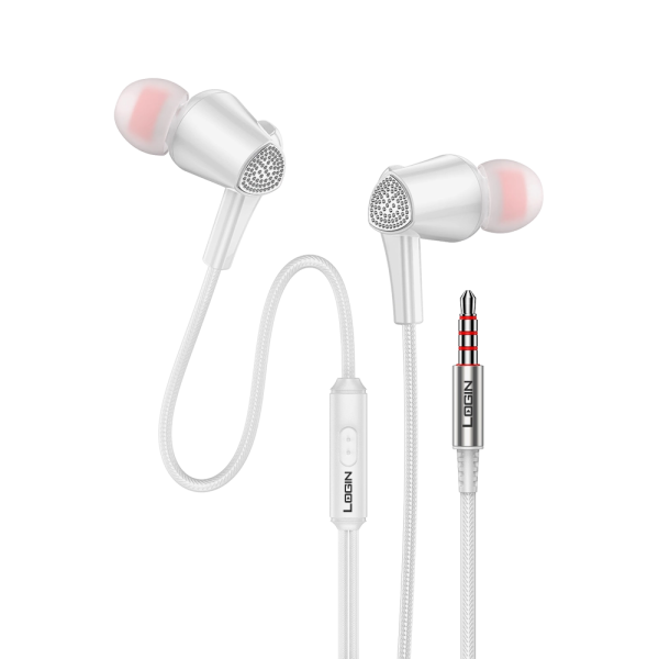 Login Wired Earphones – White ABS Plastic In-Ear Earphones with Microphone thumbnail 2