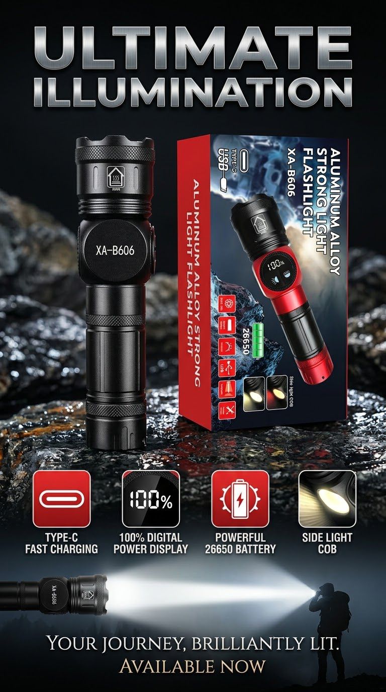 XA-B606 Aluminum Alloy Rechargeable LED Flashlight with Digital Power Display thumbnail 2