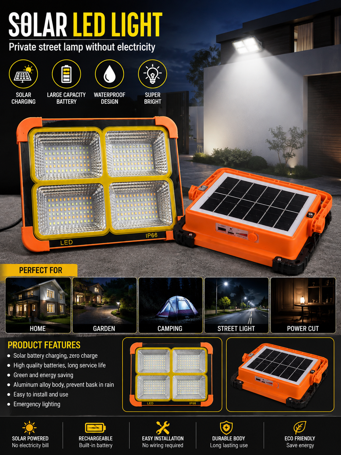 Solar LED Light Portable Waterproof Street Lamp For Outdoor Lighting And Security thumbnail 2