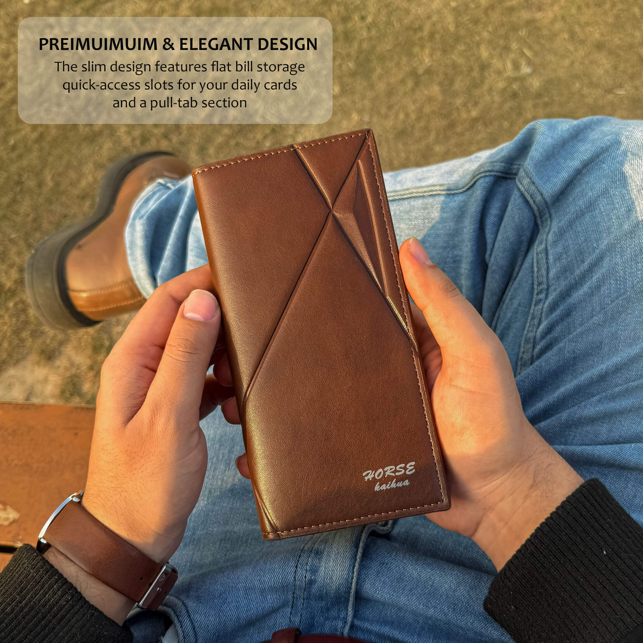 New Imported Long Leather Trifold Wallet For Cash & Cards thumbnail 2