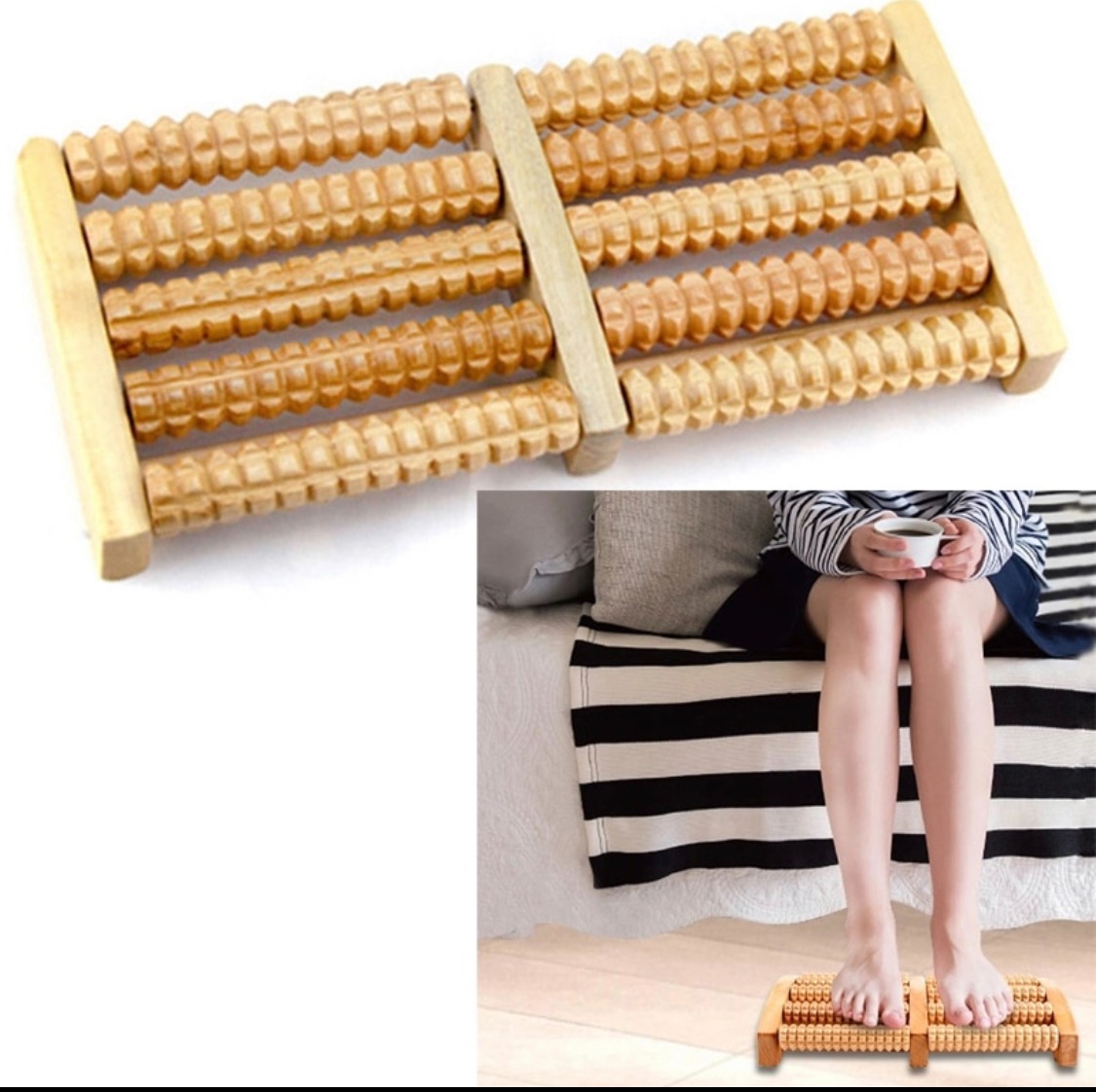 Traditional Wooden Roller Foot Massager Durable Natural Wood Design For Relaxation Stress Relief And Improved Blood Circulation thumbnail 2