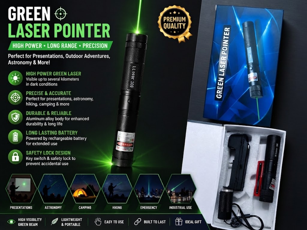 High-Power Green Laser Pointer 303 with Safety Lock