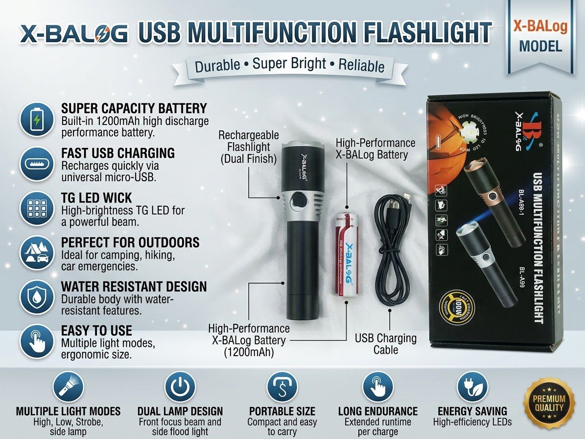 X BALOG USB Multifunction Flashlight Durable Portable Powerful Practical Choice For Emergency Outdoor Camping And Daily Use