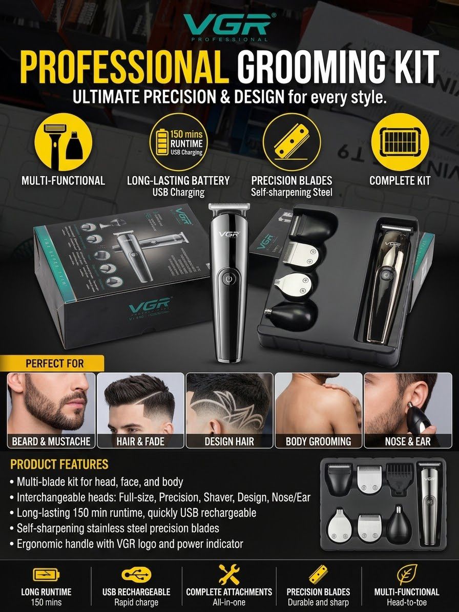 VGR V-107 11-In-1 Professional Grooming Kit With Multiple Attachments For Complete Personal Care thumbnail 2