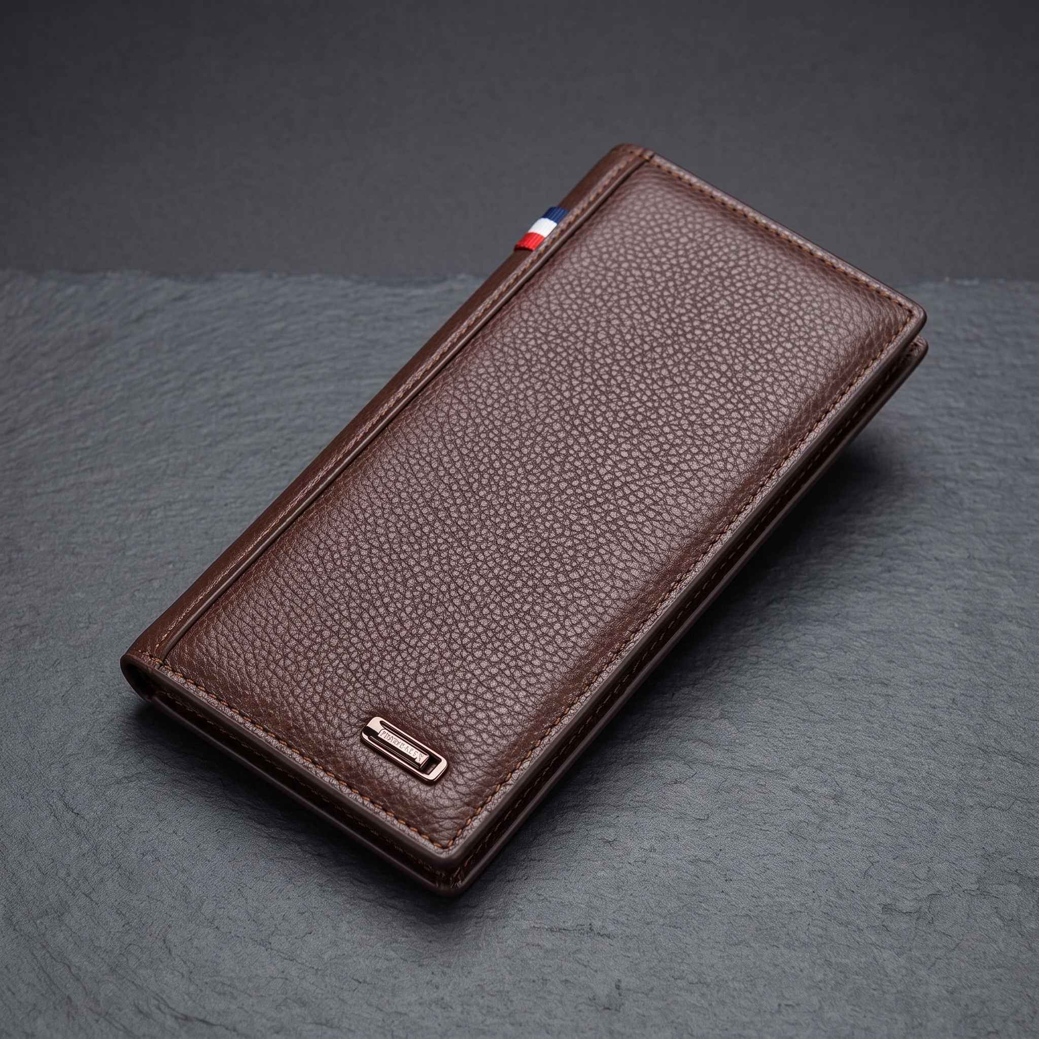 Men's Imported Long Textured Leather Wallet Clutch with Tricolor Accent thumbnail 3