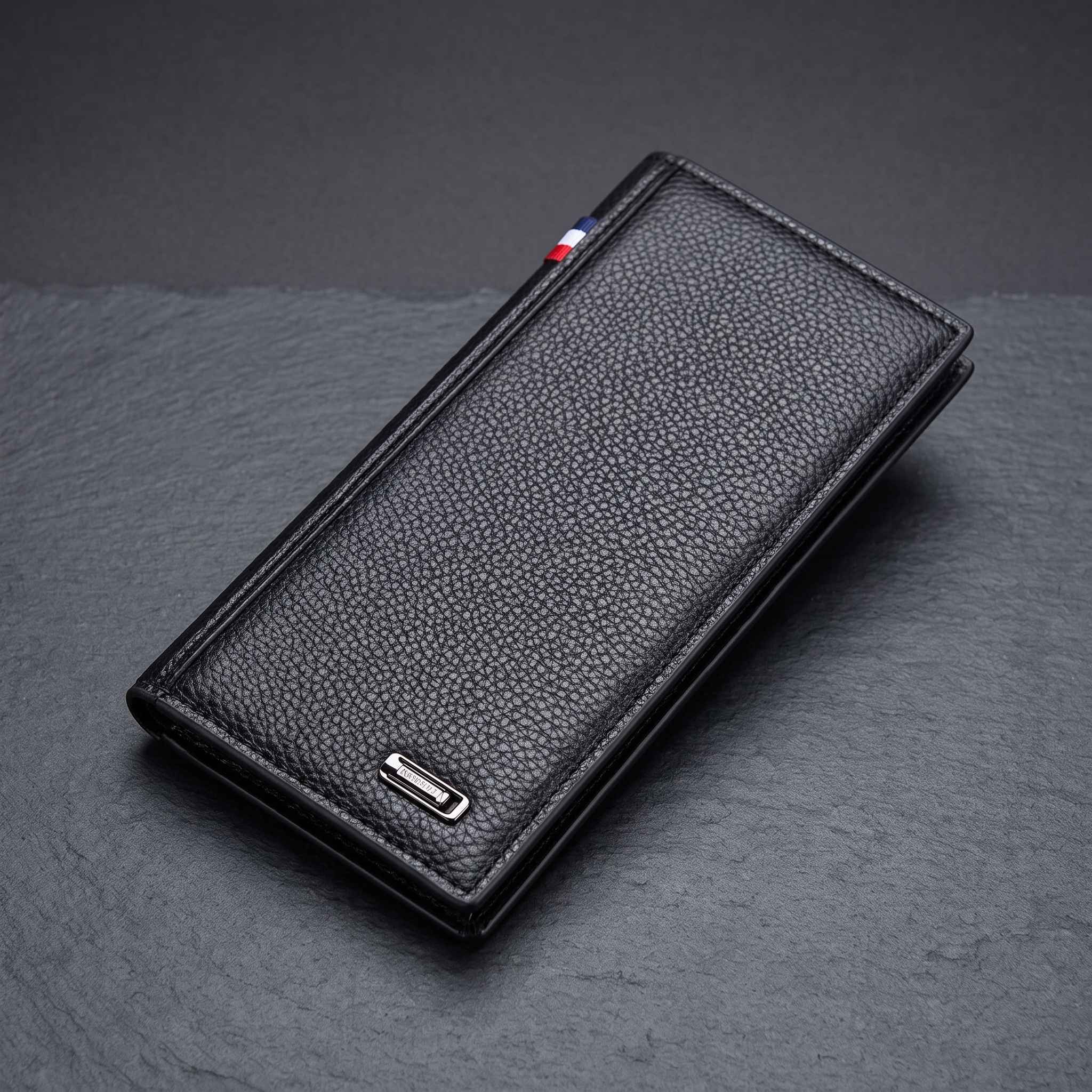 Men's Imported Long Textured Leather Wallet Clutch with Tricolor Accent thumbnail 2