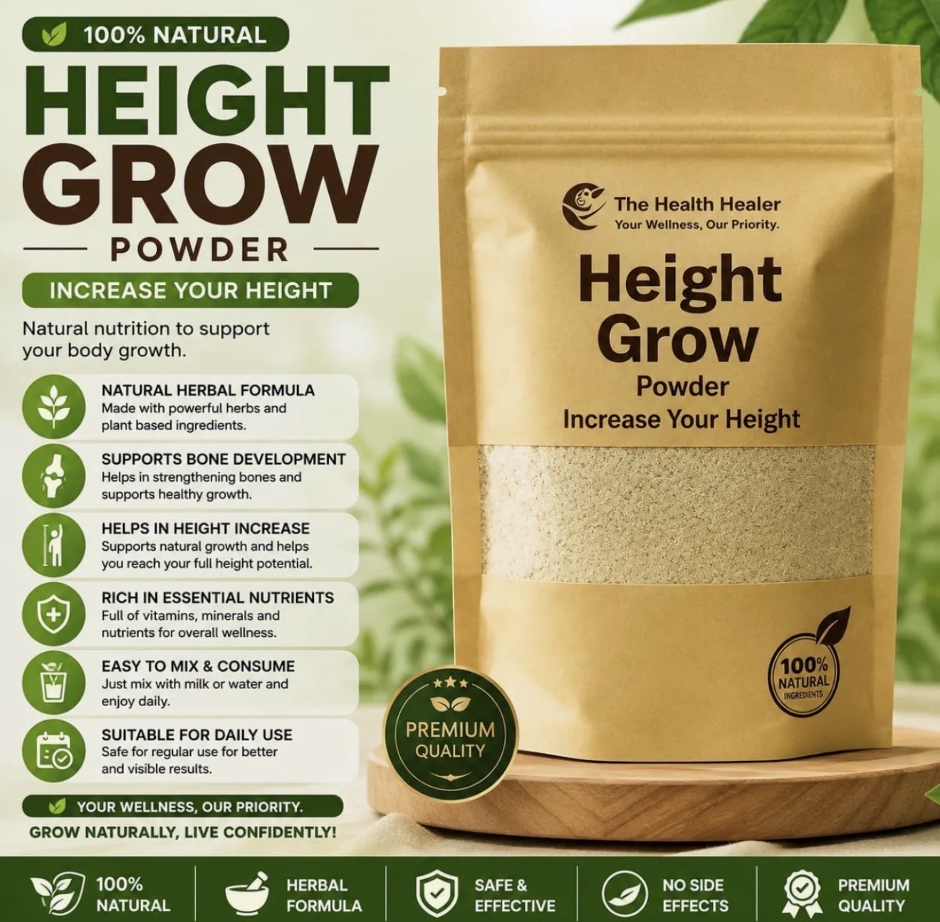 Height Growth Powder - Dietary Supplement Designed For Health Support And Daily Nutrition Routine - 100g