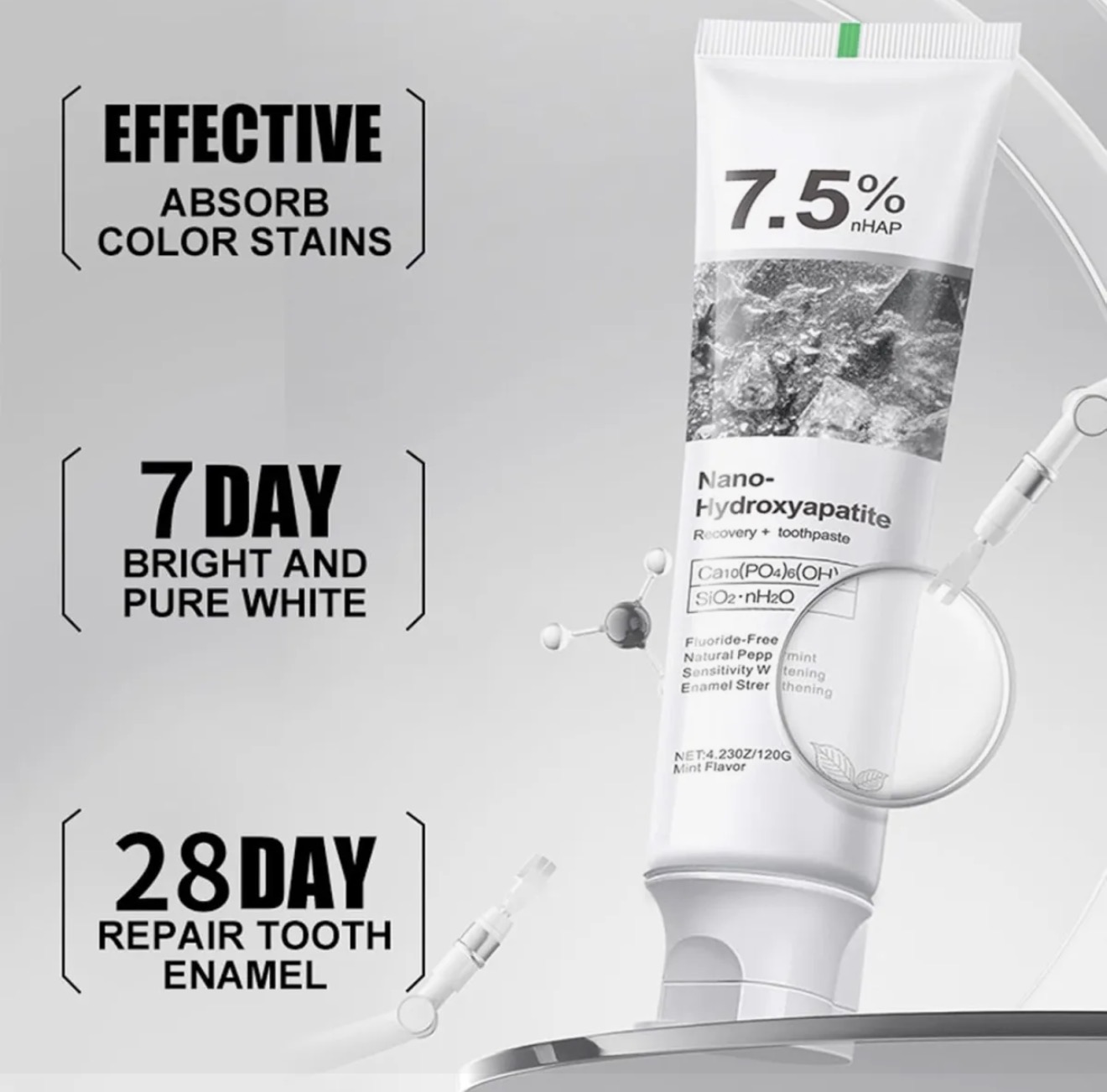 Nano Hydroxyapatite Toothpaste 7.5 Percent nHAP Teeth Repair Whitening Sensitivity Protection Gentle Daily Oral Care Solution | 80 gram thumbnail 3