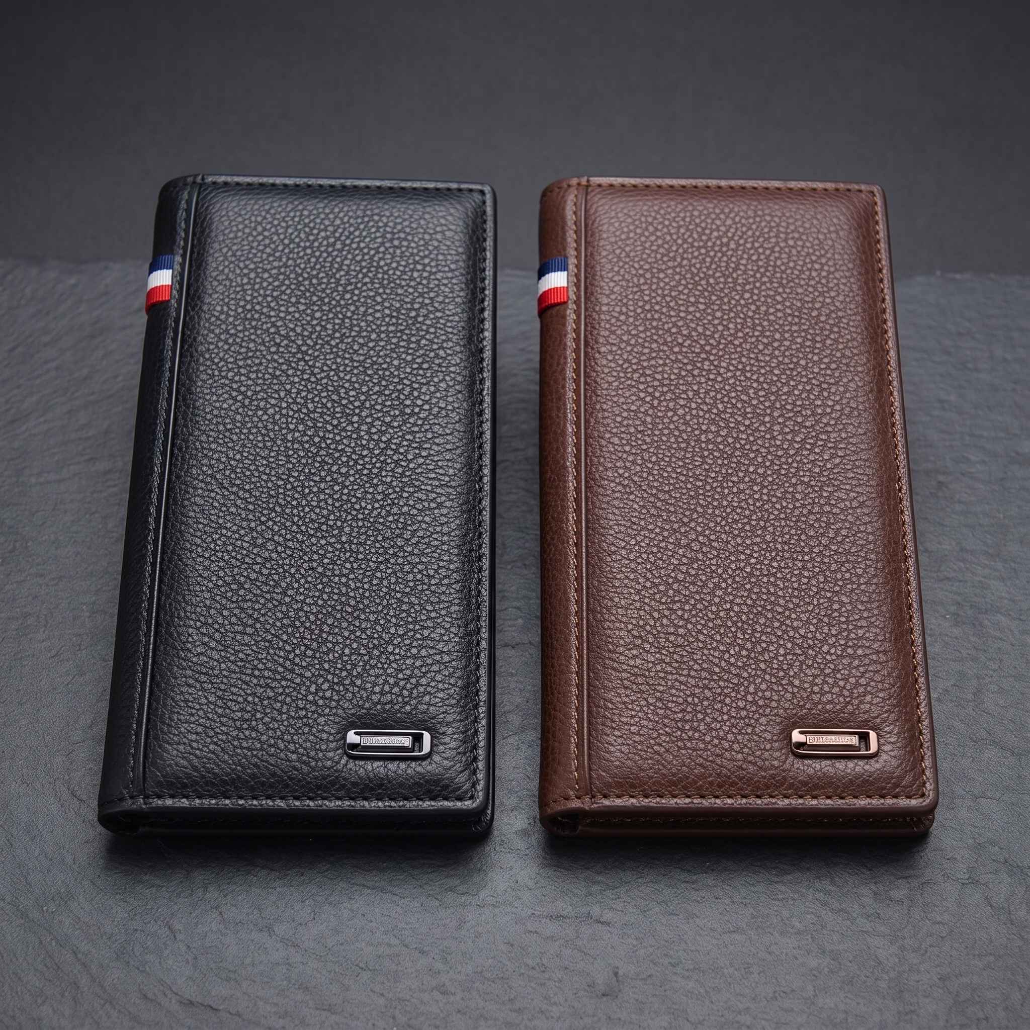 Men's Imported Long Textured Leather Wallet Clutch with Tricolor Accent