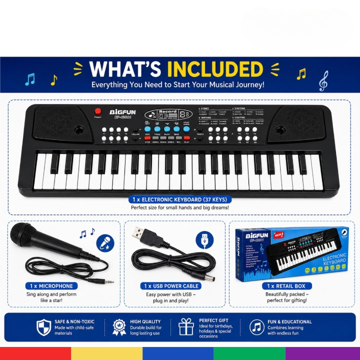 Bigfun 37-Key Electronic Keyboard Piano – Musical Learning Toy thumbnail 3