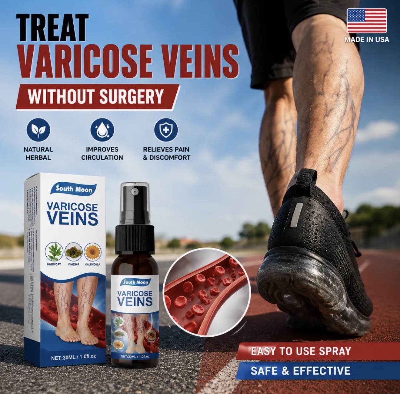 Natural Herbal Varicose Veins Spray South Moon Vein Care Spray 30ml Soothing Relief Formula For Healthy Legs And Improved Circulation thumbnail 3