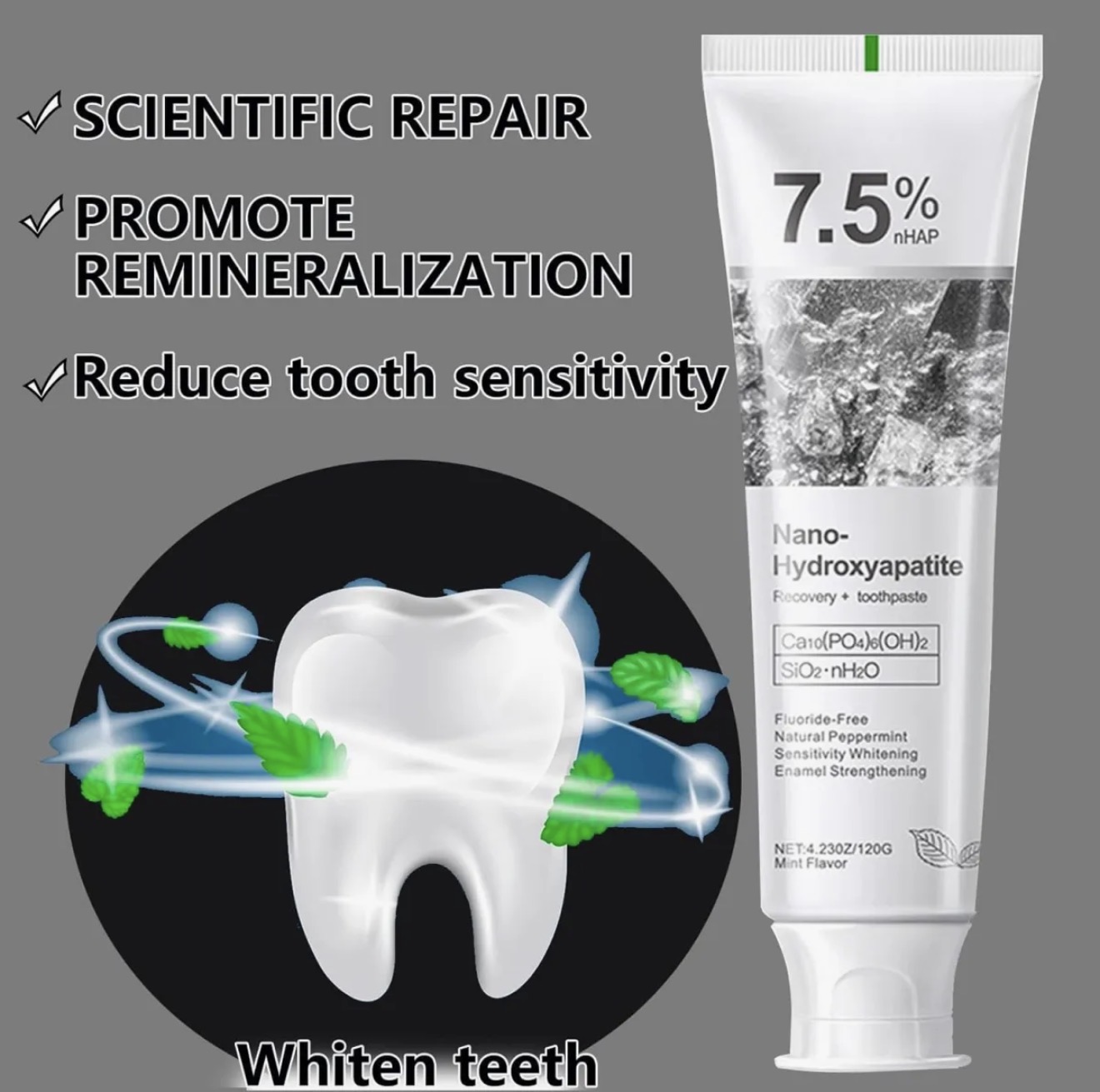 Nano Hydroxyapatite Toothpaste 7.5 Percent nHAP Teeth Repair Whitening Sensitivity Protection Gentle Daily Oral Care Solution | 80 gram thumbnail 2