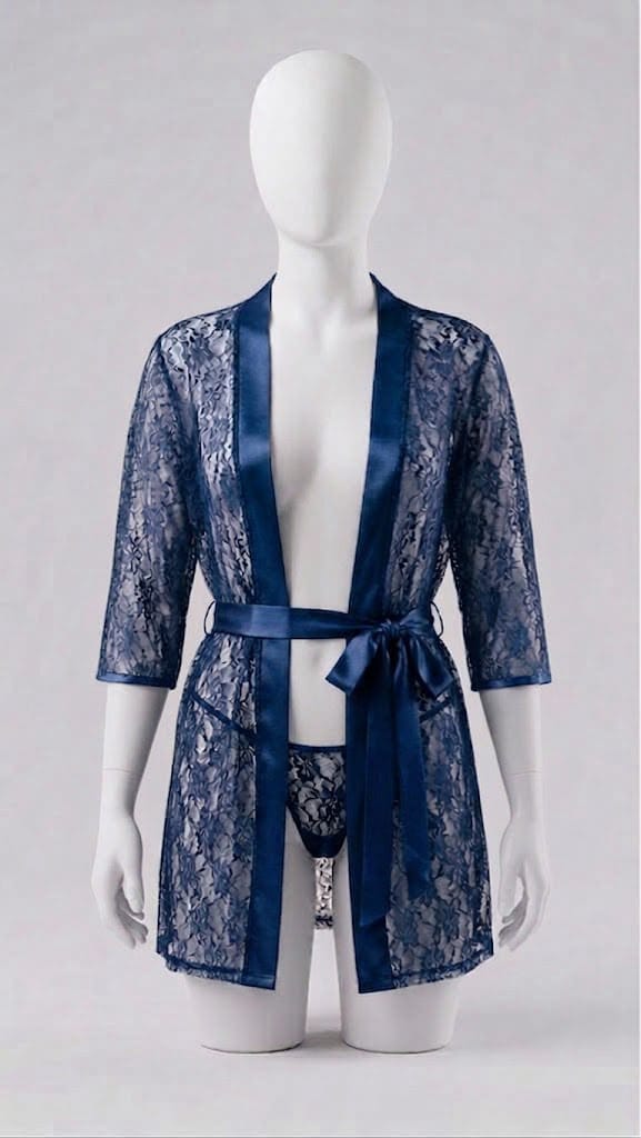 Lace Robe With Matching Panty Set For Nightwear Featuring Lace And Satin Material Available In Multiple Colors For Comfortable Use thumbnail 3