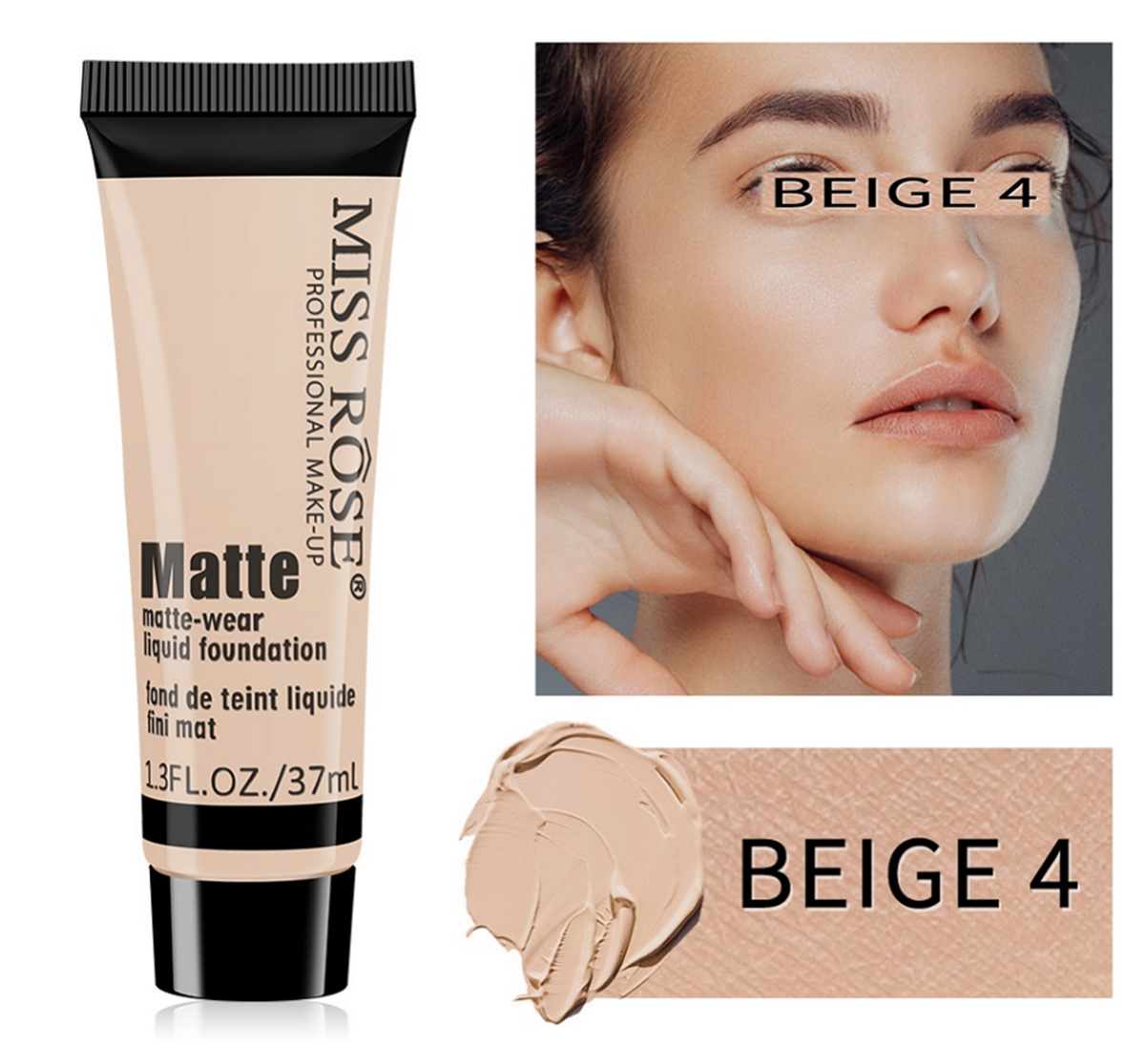 Miss Rose Long Lasting Liquid Full Skin Coverage Soft Matte Foundation 37ml