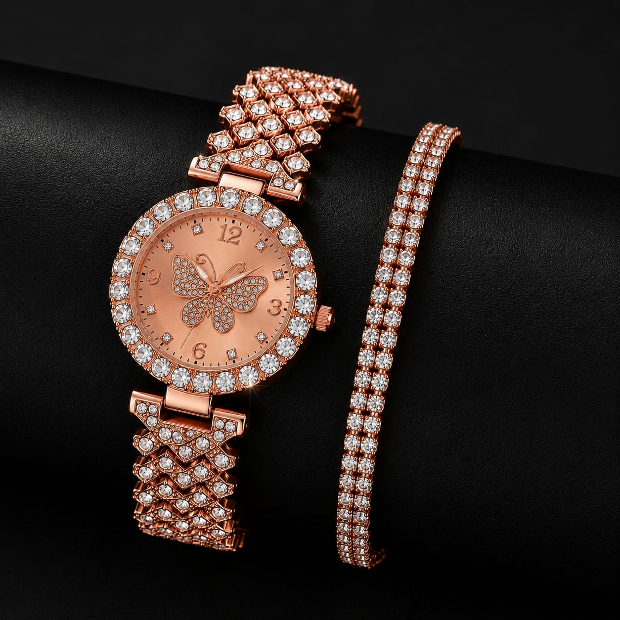 Women's Butterfly Decorative Dial Quartz Watch with 2-Layer Bracelet Set thumbnail 2