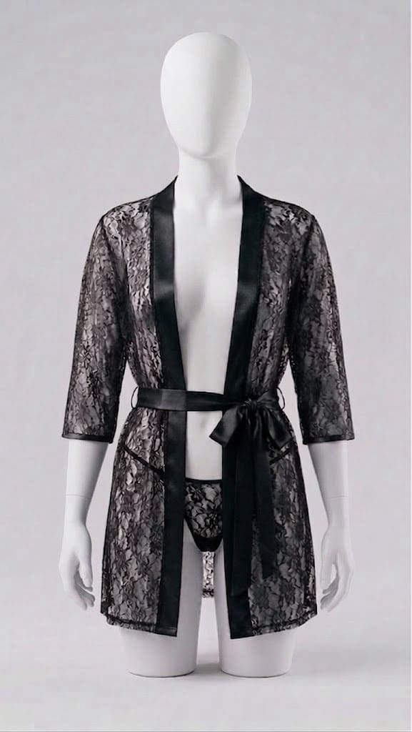Lace Robe With Matching Panty Set For Nightwear Featuring Lace And Satin Material Available In Multiple Colors For Comfortable Use thumbnail 2