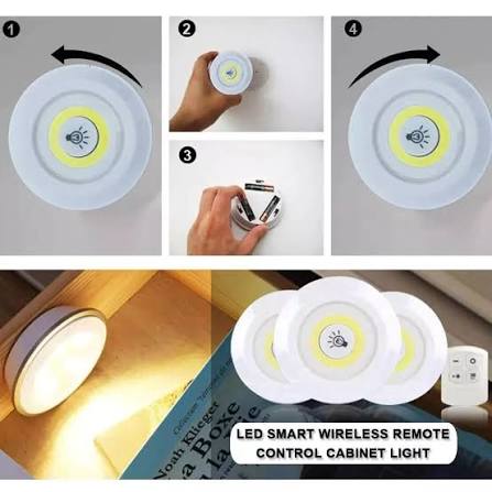 Pack Of 3 LED Remote Control Lights | Tap Light For Cabinet Wardrobe Room Kitchen & Office Use | Self-adhesive Lights With Remote (Cell Operated) thumbnail 2
