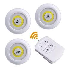 Pack Of 3 LED Remote Control Lights | Tap Light For Cabinet Wardrobe Room Kitchen & Office Use | Self-adhesive Lights With Remote (Cell Operated) thumbnail 4