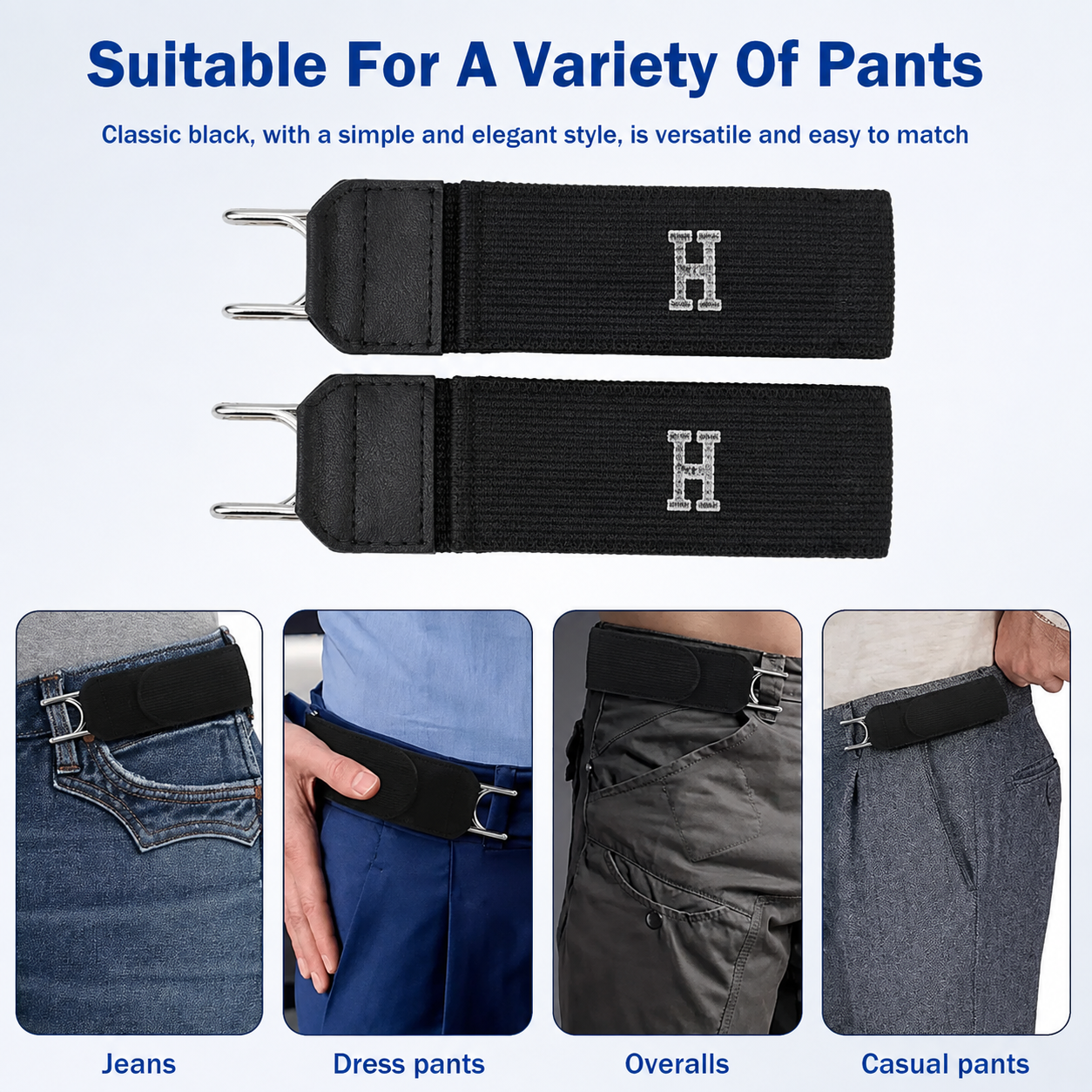 Pair Of Adjustable Buckleless Elastic Waist Belt with Metal Hooks - Unisex Design thumbnail 2