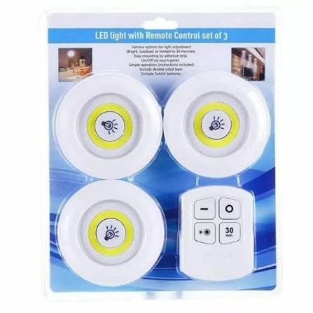 Pack Of 3 LED Remote Control Lights | Tap Light For Cabinet Wardrobe Room Kitchen & Office Use | Self-adhesive Lights With Remote (Cell Operated) thumbnail 5