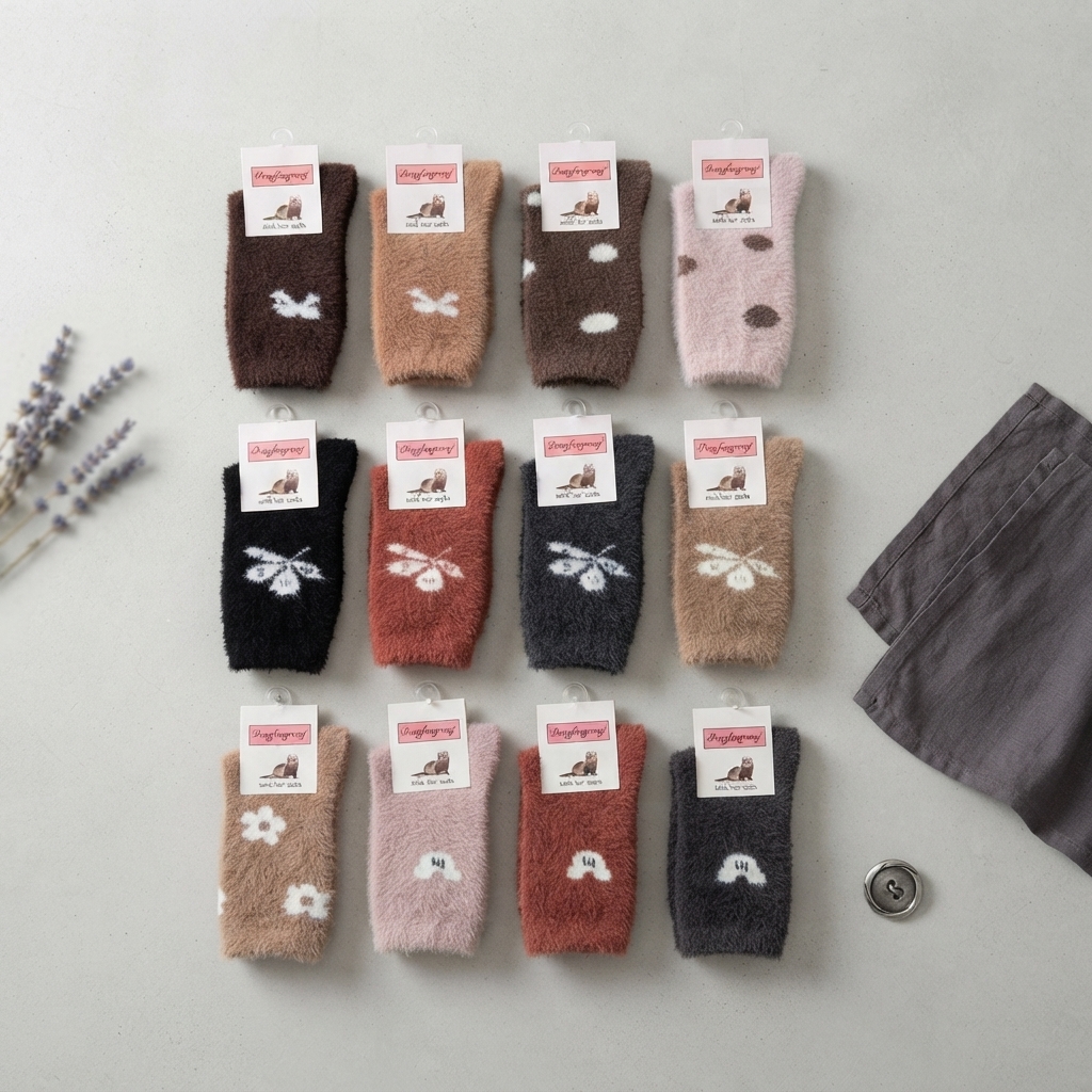 Rabbit Wool Socks For Women And Girls Pack Of 10 Pairs Super Soft Warm Thermal Nordic Heart Pattern Cozy Breathable Stretchable Imported Winter Comfort | Random Color