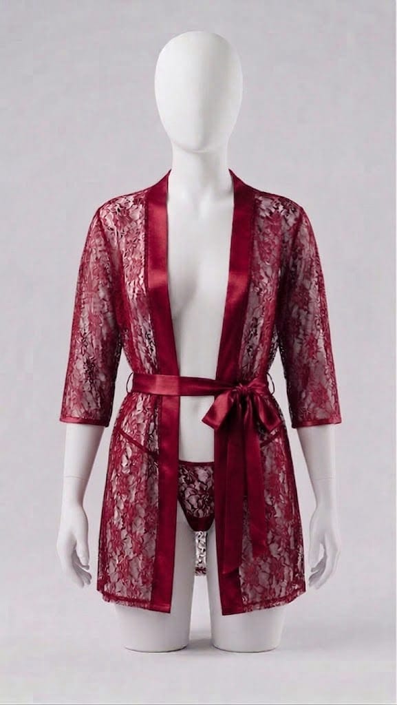 Lace Robe With Matching Panty Set For Nightwear Featuring Lace And Satin Material Available In Multiple Colors For Comfortable Use