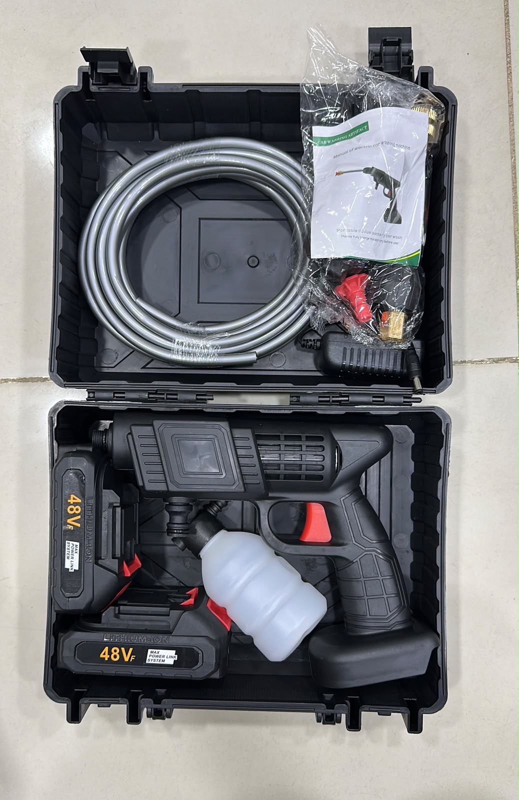 Automatic Cordless Car Wash Spray Gun | 48V High Pressure Lithium Battery | Wireless Foam Jet Washer With Box (Double Battery) - Buy Online in Pakistan at Zenbu Store (Image 6)
