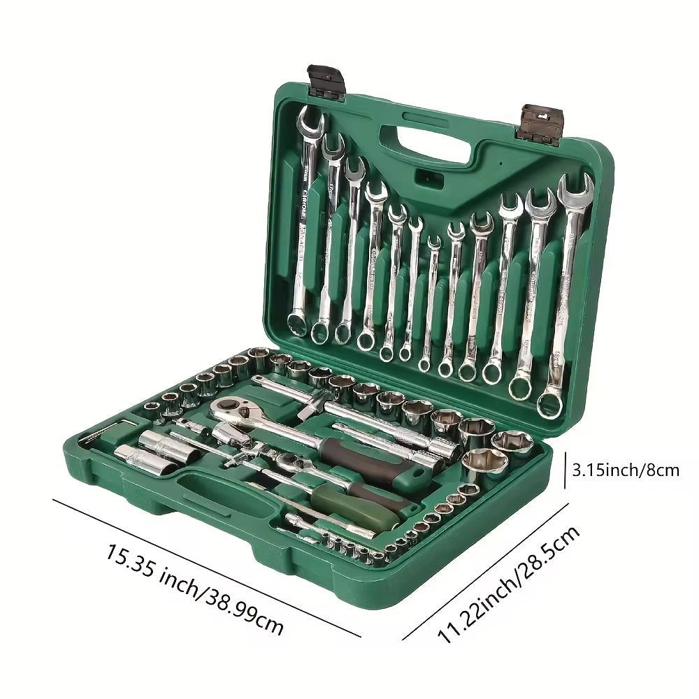 61 Piece Chrome Vanadium Cr V Socket Wrench And Sleeve Tool Set - Tool Set Designed For Hardware Maintenance And Daily Repair Routine