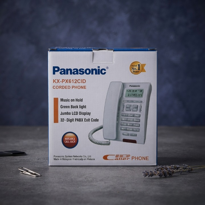 Panasonic KX PX612CID Corded Phone Music On Hold Green Backlight Jumbo LCD Display 32 Digit PABX Exit Code Speakerphone 250 Entries