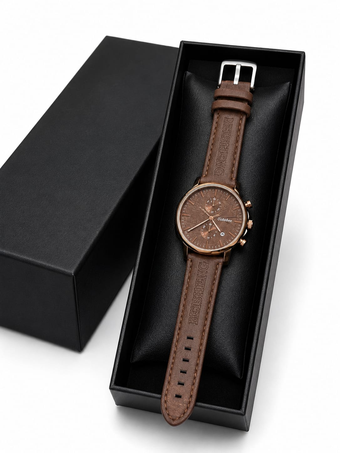 Beisheng Men's Leather Strap Watch  Perfect for formal and casual occasions - Brown view 2