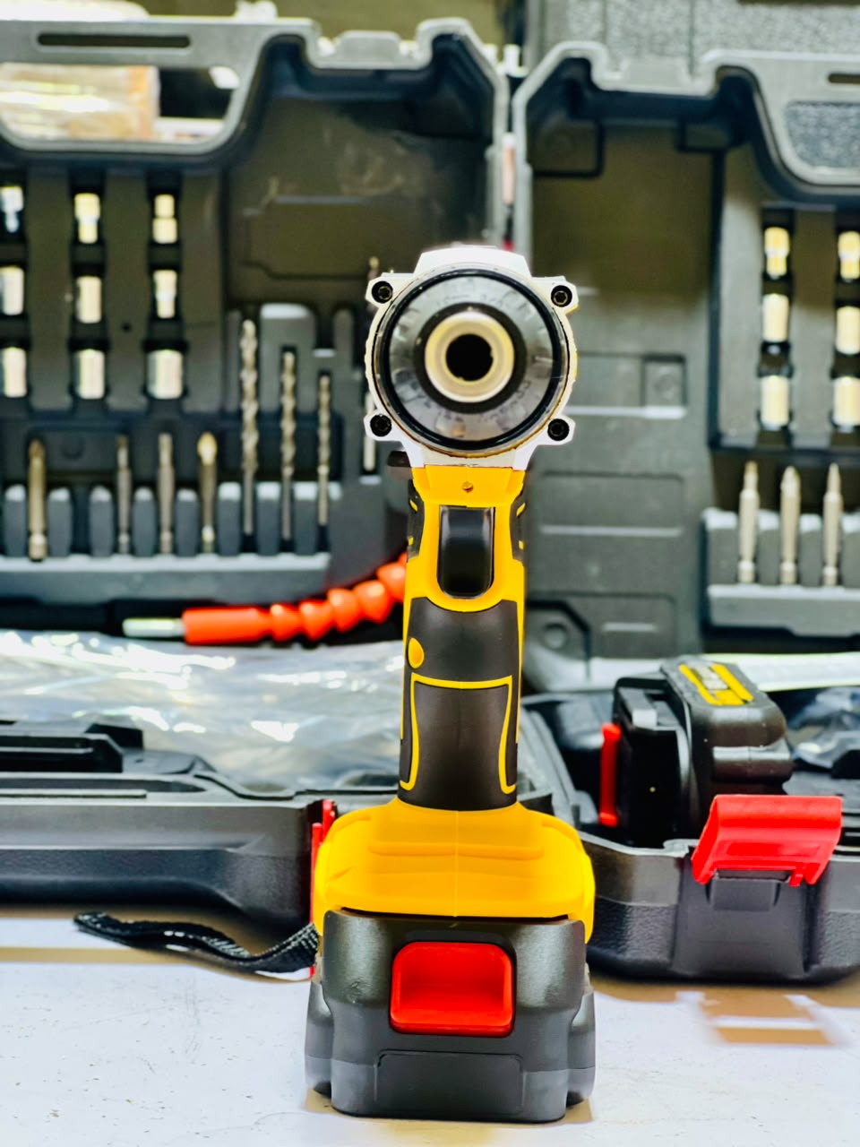 DeWalt 64V Cordless Drill Machine With 2 Lithium-Ion Batteries Charger 20-Piece Drill Bits Screwdriver Heads And Extender Kit thumbnail 4