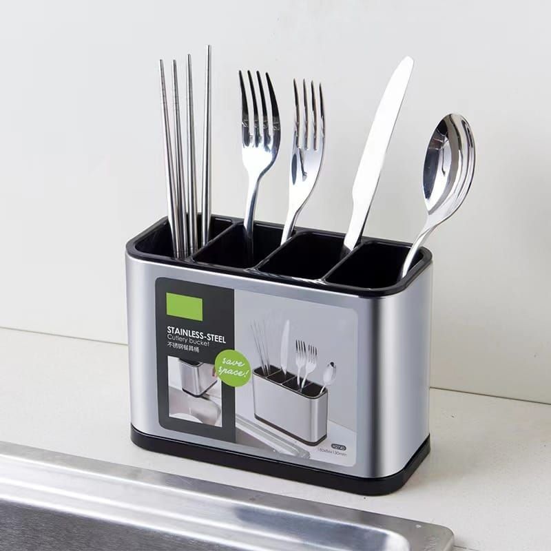 Stainless Steel Cutlery Bucket Durable Easy To Clean Organizer For Spoons Forks Knives Space Saving Kitchen Counter Storage thumbnail 3