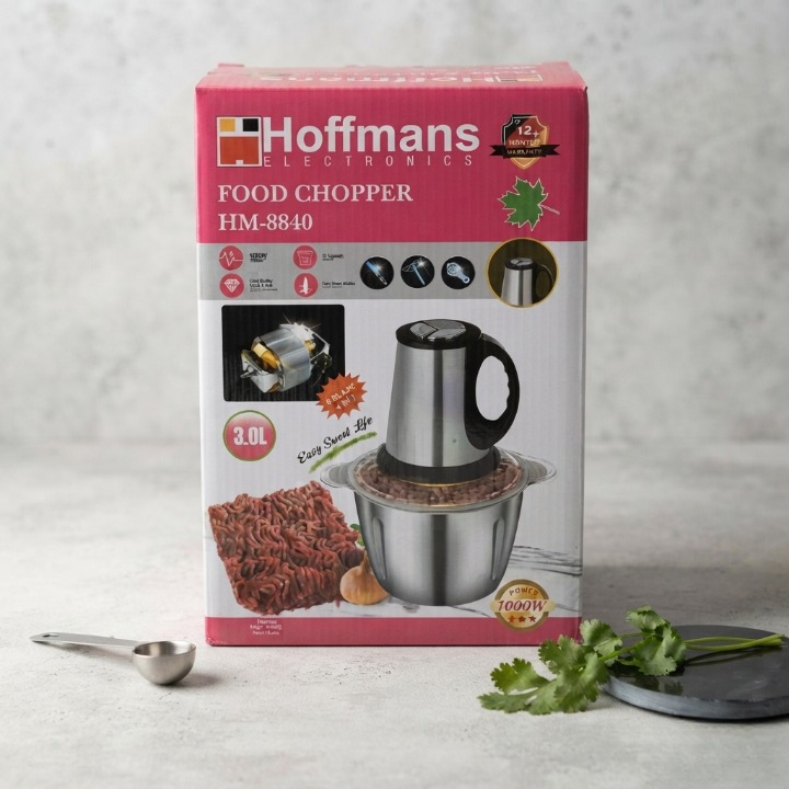Hoffmans HM 8840 Food Chopper 3L 1000W Powerful 6 Blade Stainless Steel Design Efficient Kitchen Tool For Quick And Easy Food Preparation thumbnail 2