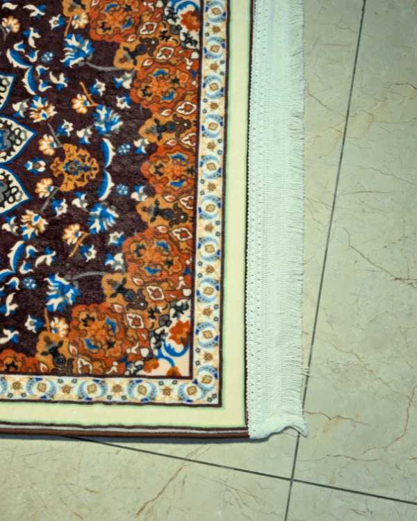 Traditional Moroccan Dome Arch Janamaz – Dark Plum & Rust 70x115 cm | Islamic Prayer Mat thumbnail 4