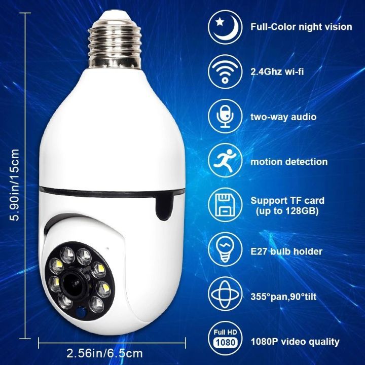 Speed-x SP-E27 Bulb Camera 1080P Wifi 360 Degree Panoramic Night Vision thumbnail 2