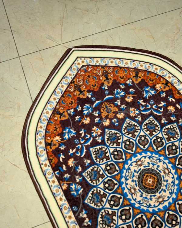 Traditional Moroccan Dome Arch Janamaz – Dark Plum & Rust 70x115 cm | Islamic Prayer Mat thumbnail 2