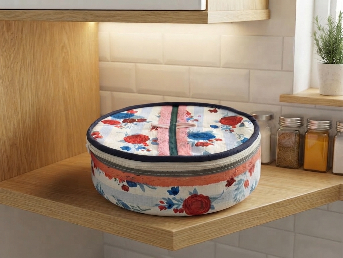 Floral Fabric Roti Box – Insulated Nan Keeper with Zipper Closure thumbnail 3