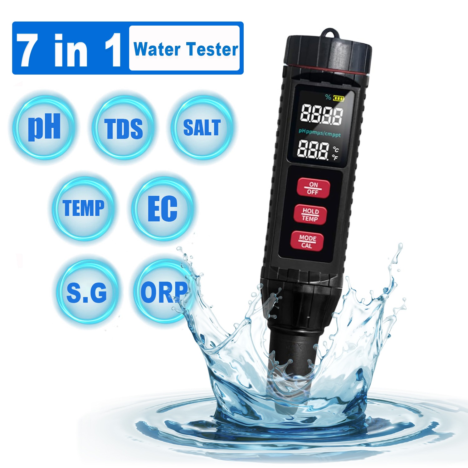 7 in 1 Water Quality Tester Meter Pen Diaital LCD PH / TDS / EC / ORP / TEMP / SG / Salinity Test Testing thumbnail 3