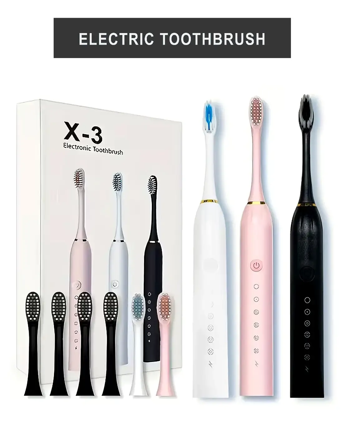 X-3 Sonic Electric Toothbrush with Replacement Heads thumbnail 3