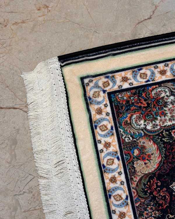 Luxury Ottoman Mandala Velvet Prayer Rug – Deep Blue & Black 70x115 cm | Elegant Islamic Janamaz thumbnail 3