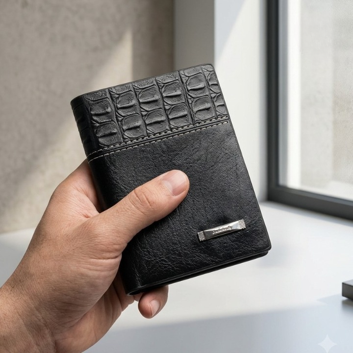 Balebaily Croc Texture Bifold Wallet – Compact Card Holder with ID Window, Cash Pocket & Tuck Lock thumbnail 5